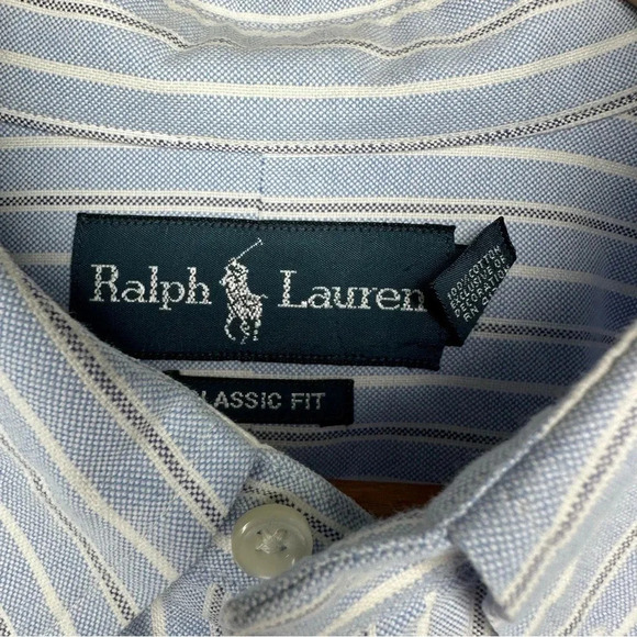 Polo Ralph Lauren Blue Stripe Classic Fit Button Down Shirt Size XL - Picture 4 of 5
